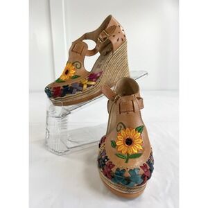 New Genuine Mexican Leather Platform Sandals Huarache Handcrafted Women's US 6